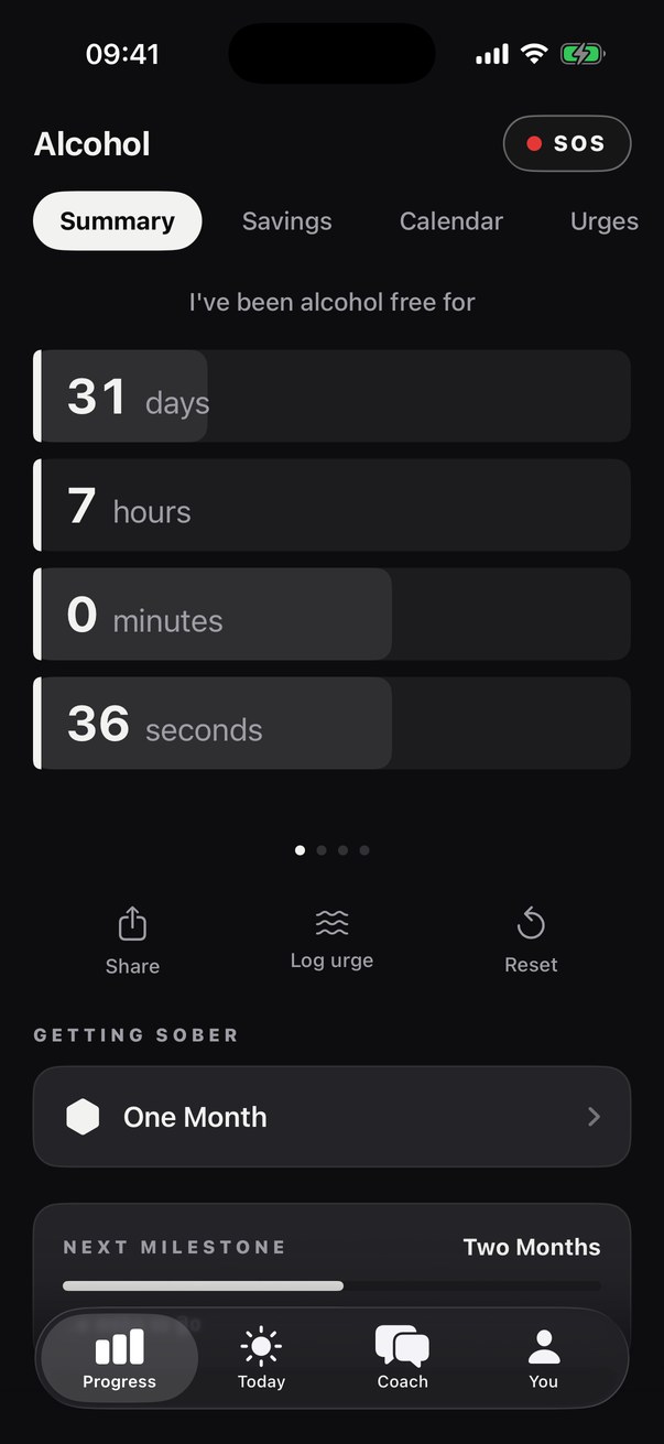 The Quit It counter on an iPhone, showing 31 days alcohol free